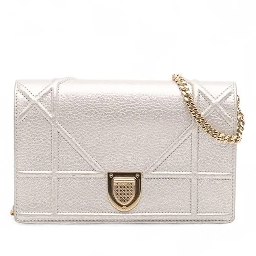 Pre-Loved Metallic Grained Calfskin Diorama Wallet On Chain Handbag Crossbody Bag