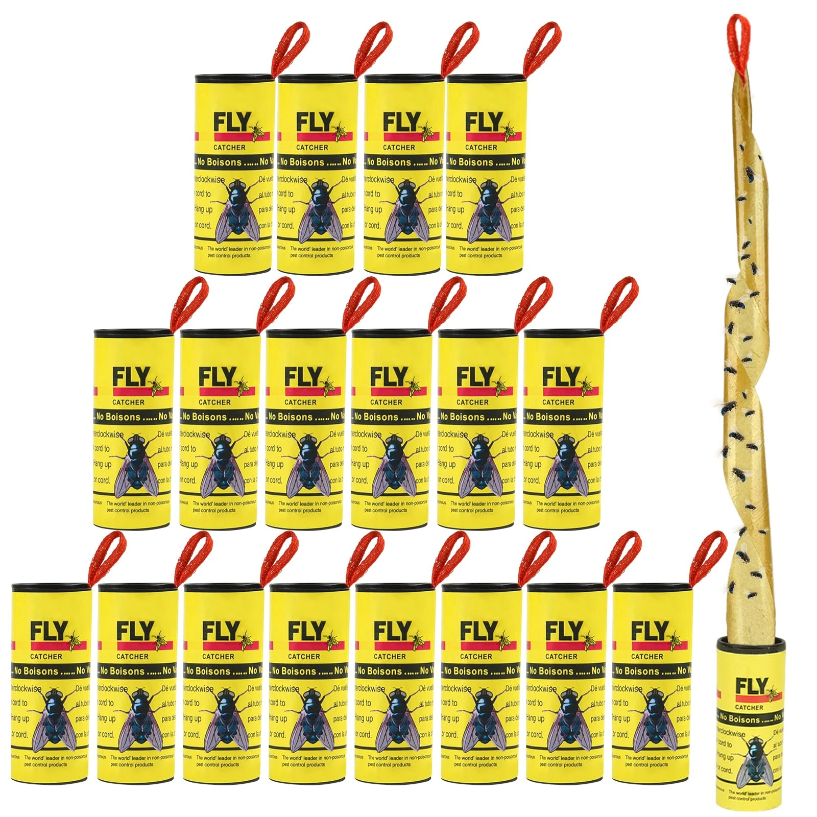 18PCS Fly Paper Strips, TRIITECH Sticky Fly Ribbons Traps, Tape Trap Ribbons for Indoor and Outdoor