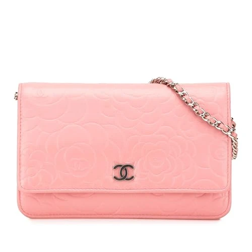 Chanel Pre-Loved CC Embossed Lambskin Camellia Wallet On Chain Handbag Crossbody Bag