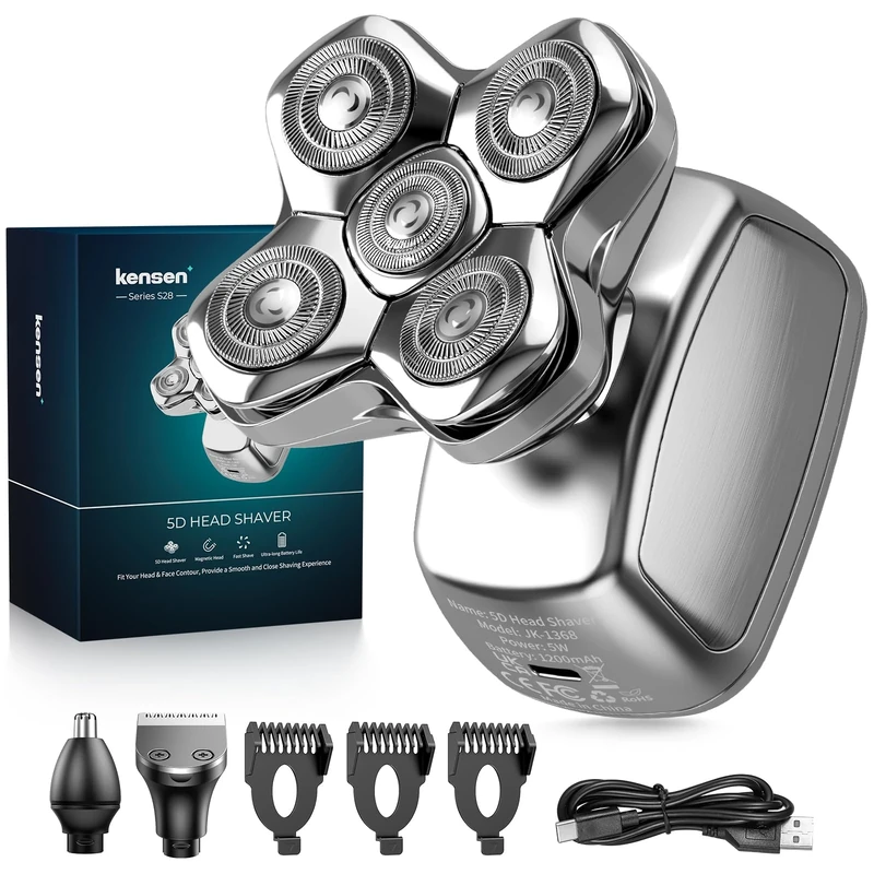 Head Shavers for Bald Men, 3-in-1 Electric Shavers Razor, Rechargeable Bald Head Razor, Magnetic 5D Rotary Shaver, Waterproof Face Beard Trimmer Mens Grooming Kit, Gifts for Men