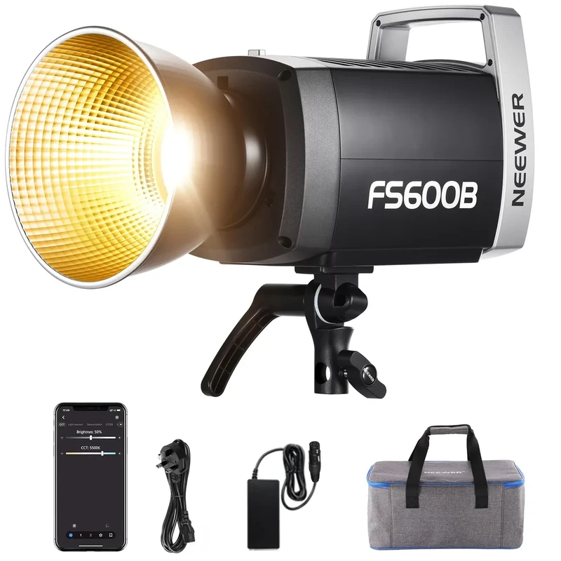NEEWER 600W LED Studio Video Light 2.4G/APP Control 87100Lux/1m, 2700K-6500K Bi Color COB Continuous Lighting with CRI95+, 12 Scenes, Bowens Mount Spotlight for Photography Recording Streaming, FS600B