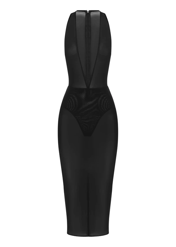 Alex Perry, Halter Dress in Stretch Mesh, Black, 6