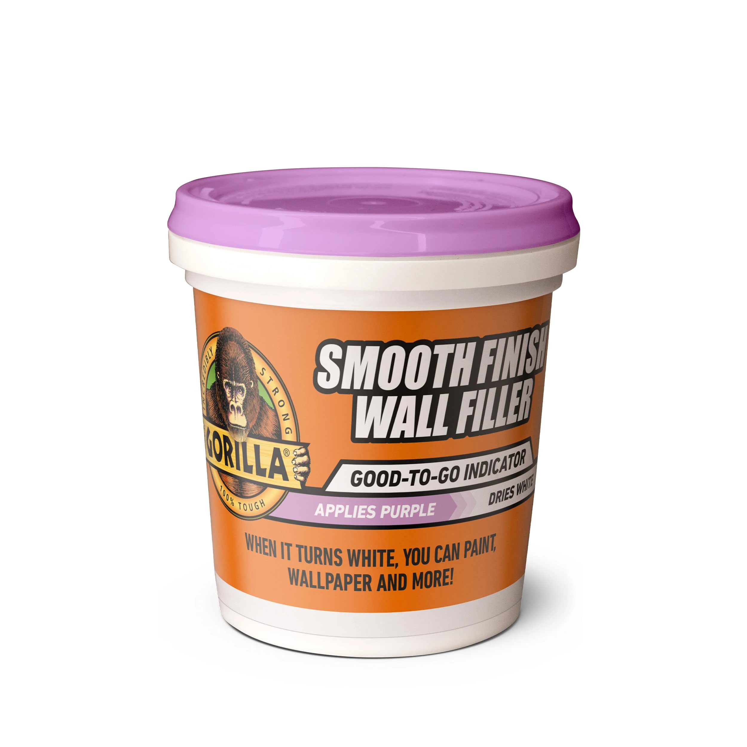 Gorilla Smooth Finish Wall Filler, 473ml – Applies Purple & Dries White | Repairs Small and Large Holes in Walls & Ceiling, Smooth Finish, Won’t Shrink or Crack, Fills any Depth| Indoor & Outdoor Use