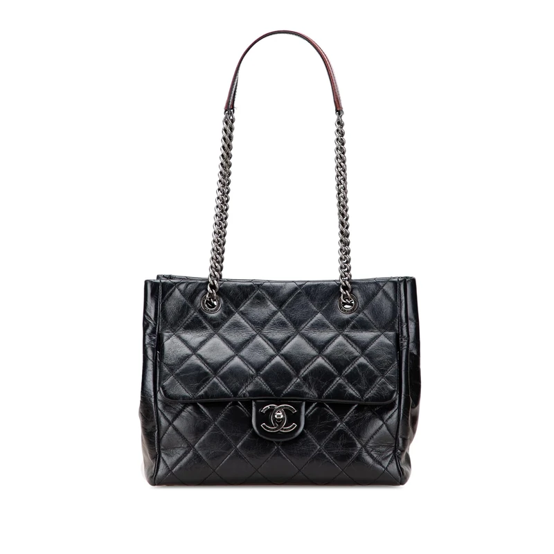 Chanel Pre-Loved Small Quilted Glazed Calfskin Duo Color Tote Bag