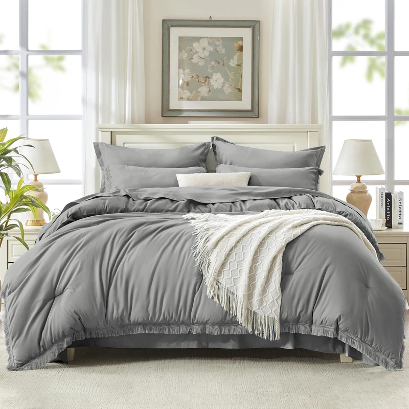 Andency California King Comforter Set, 7 Pieces Medium Grey Bedding