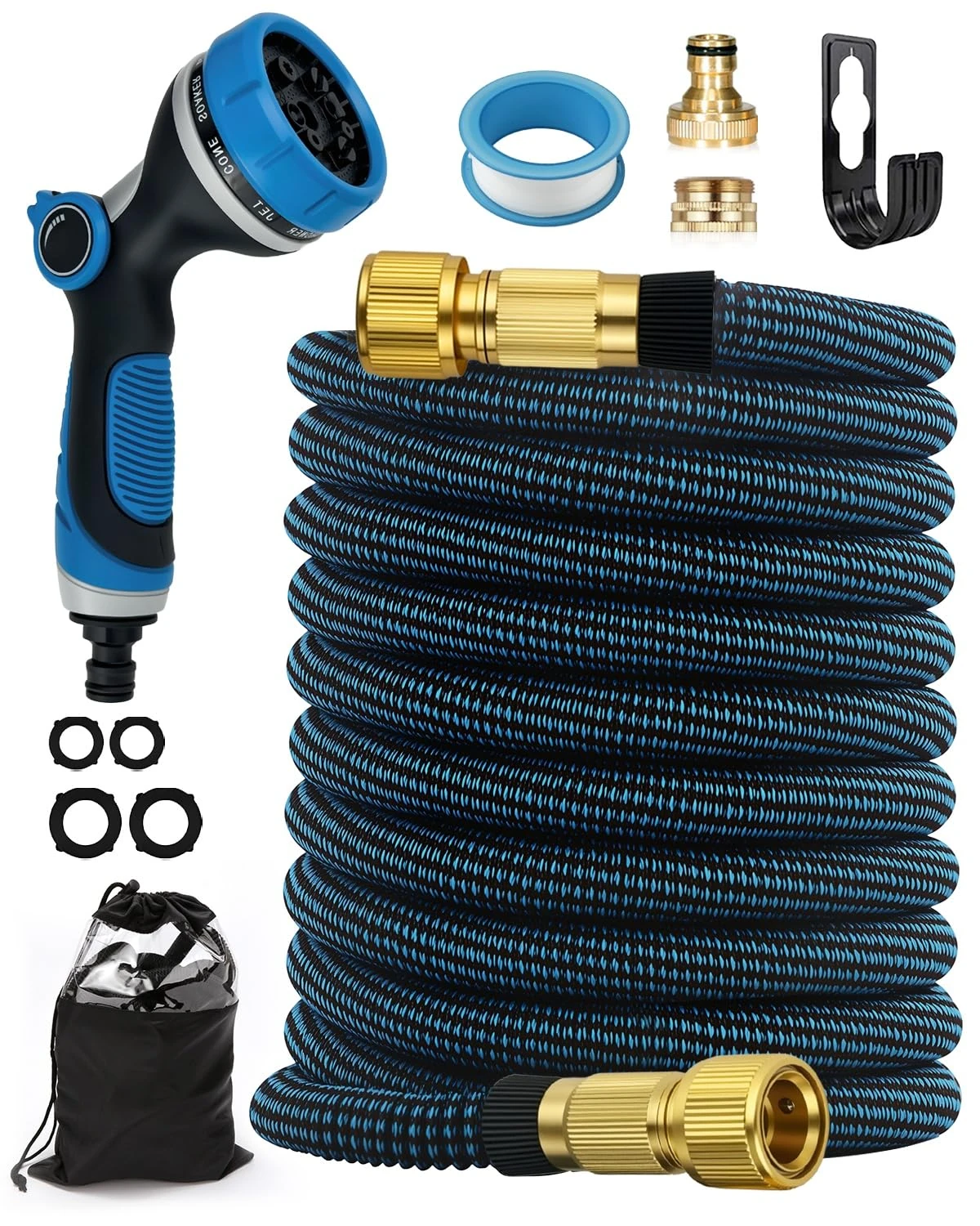 Zenmos Expandable Garden Hose Pipe 100FT, Flexible Water Hose with 10 Function Spray Nozzle, Expanding Water Hose with 1/2" 3/4" Connectors, Leak-Proof Magic Hoses for Gardening Car Washing & Cleaning