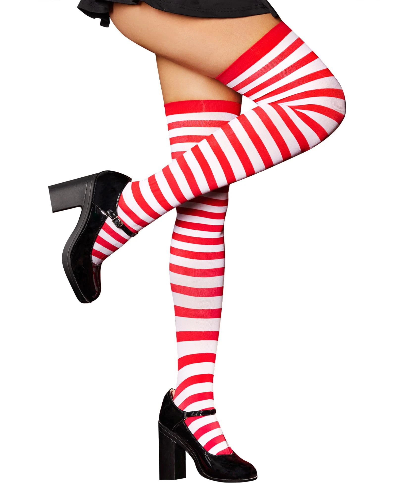RSLOVE Women Striped Hold-up Stockings - Thigh High Socks Over Knee Halloween Tights Red White