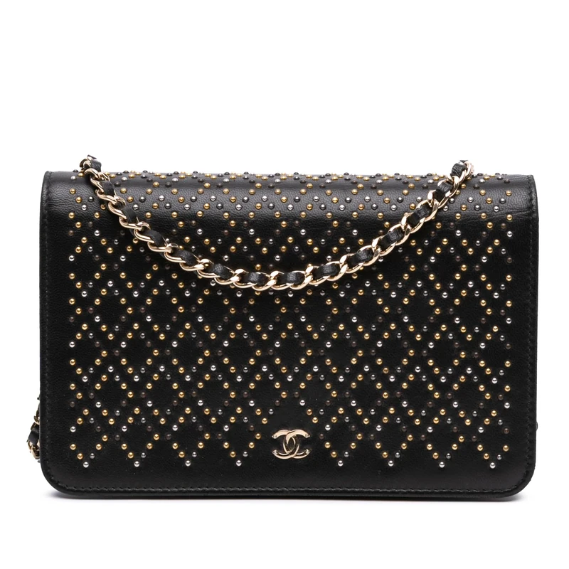 Chanel Pre-Loved CC Studded Lambskin Wallet on Chain Handbag