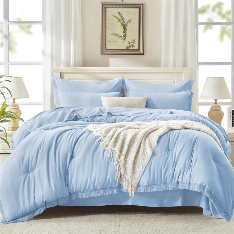 Andency King Comforter Set, 7 Pieces Light Blue Bedding