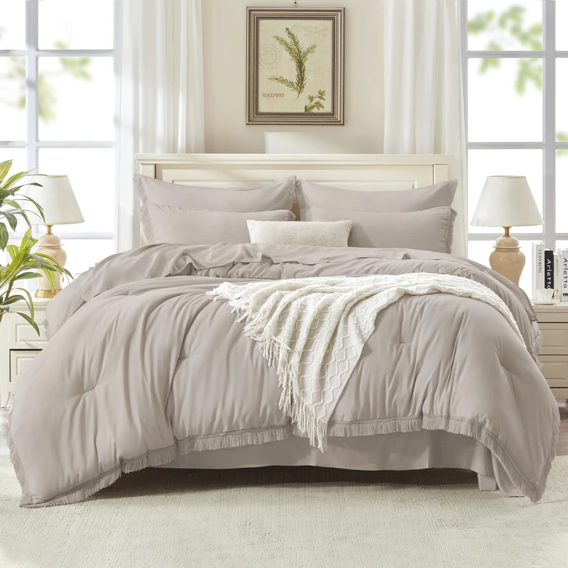 Andency California King Comforter Set, 7 Pieces Heather Grey Bedding