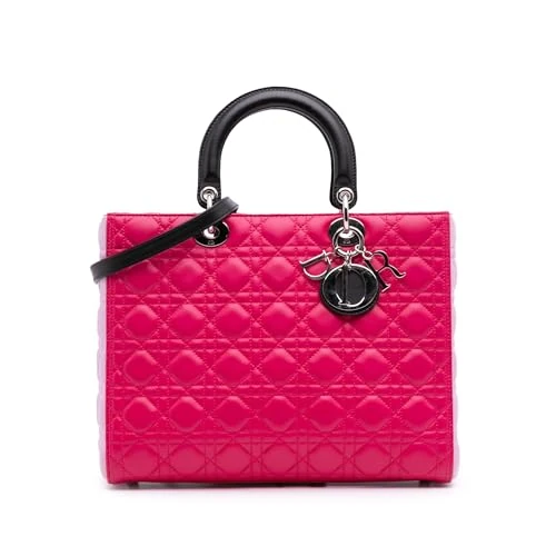 Dior Pre-Loved Large Tricolor Lambskin Cannage Lady Handbag