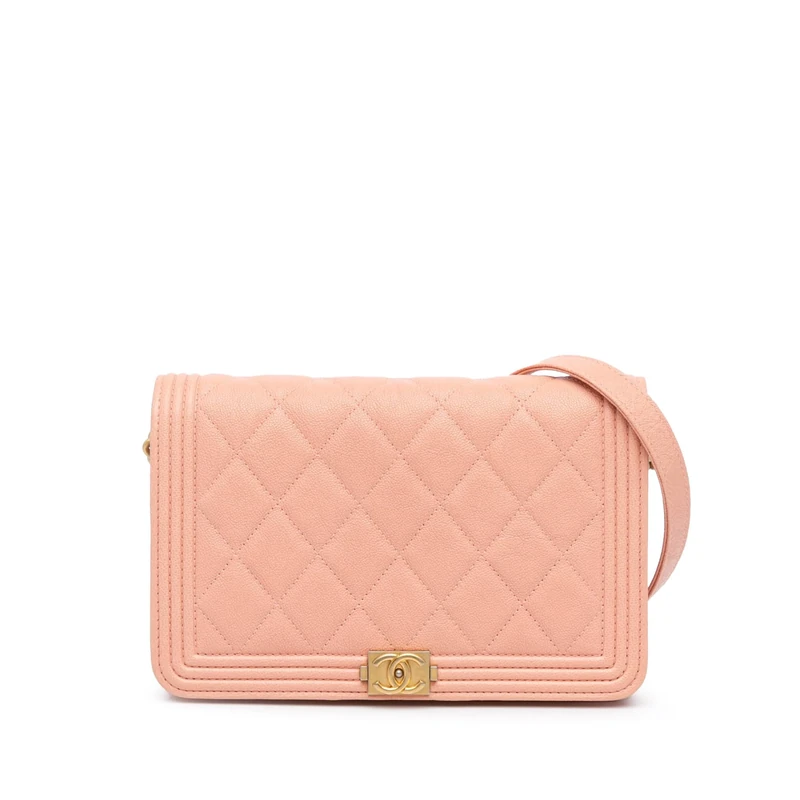 Chanel Pre-Loved Quilted Caviar Boy Wallet On Chain Handbag Crossbody Bag