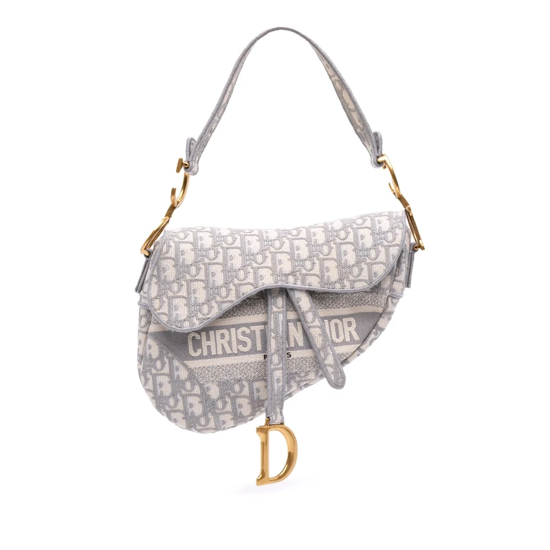 Dior Pre-Loved Oblique Embroidered Canvas Saddle Handbag Shoulder Bag