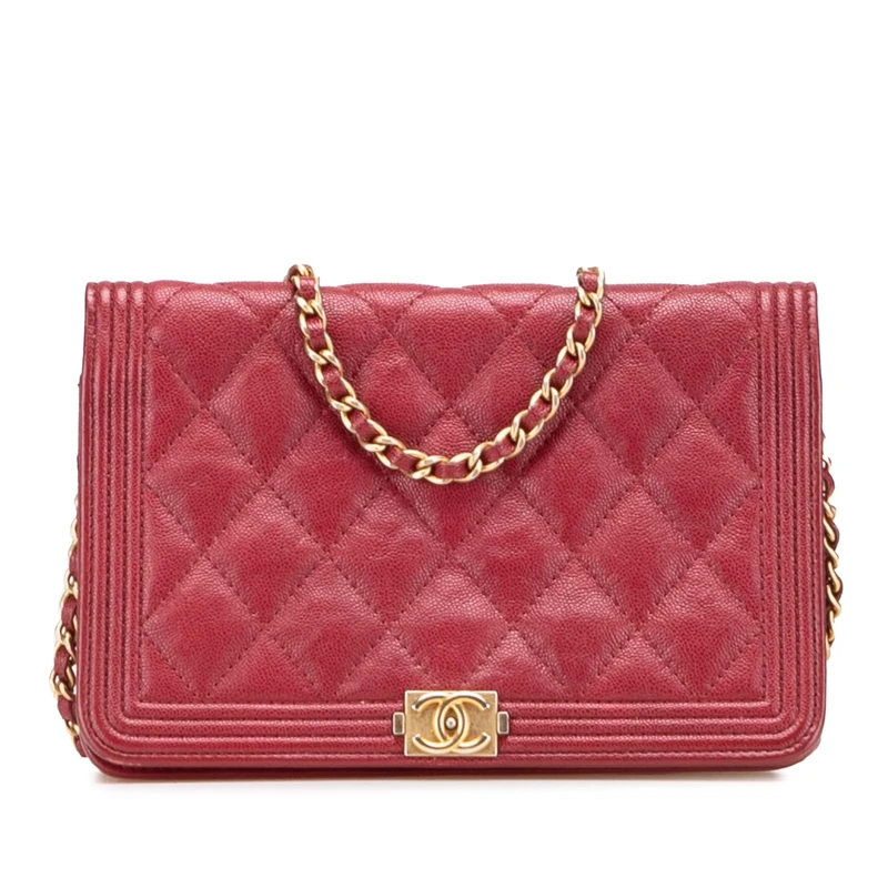 Chanel Pre-Loved Quilted Caviar Boy Wallet on Chain Handbag