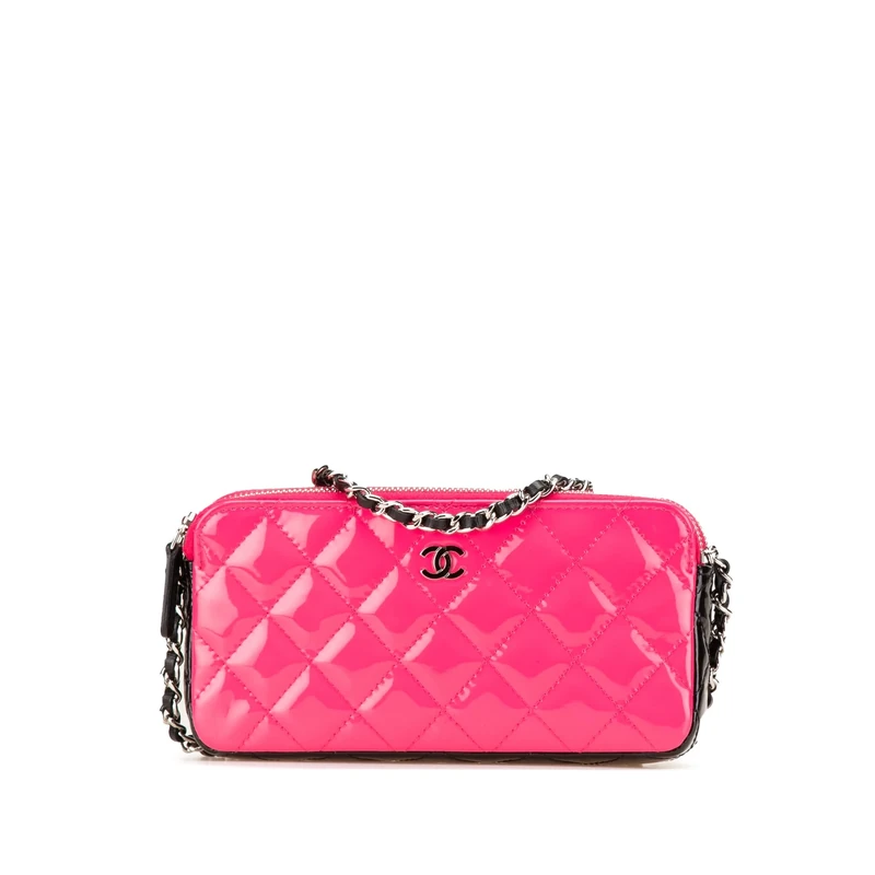 Chanel Pre-Loved Bicolor Patent Double Zip Wallet on Chain Handbag
