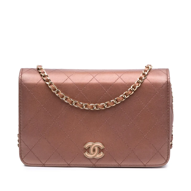 Chanel Pre-Loved CC Quilted Metallic Lambskin Enamel Wallet On Chain Handbag