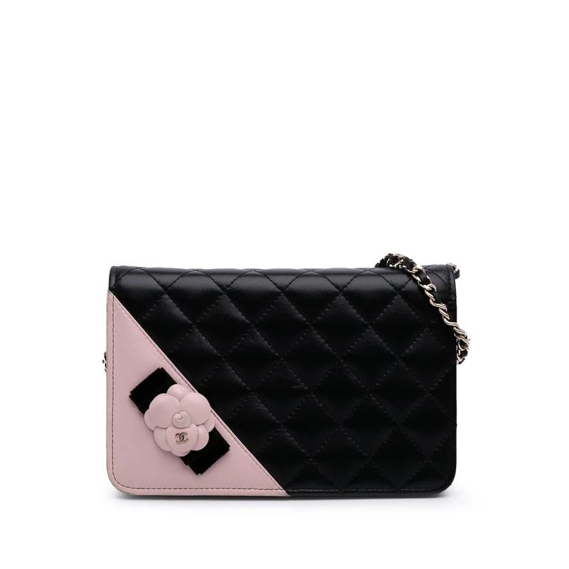 Chanel Pre-Loved Bicolor Quilted Lambskin Camellia Wallet On Chain Handbag Crossbody Bag - Image 1