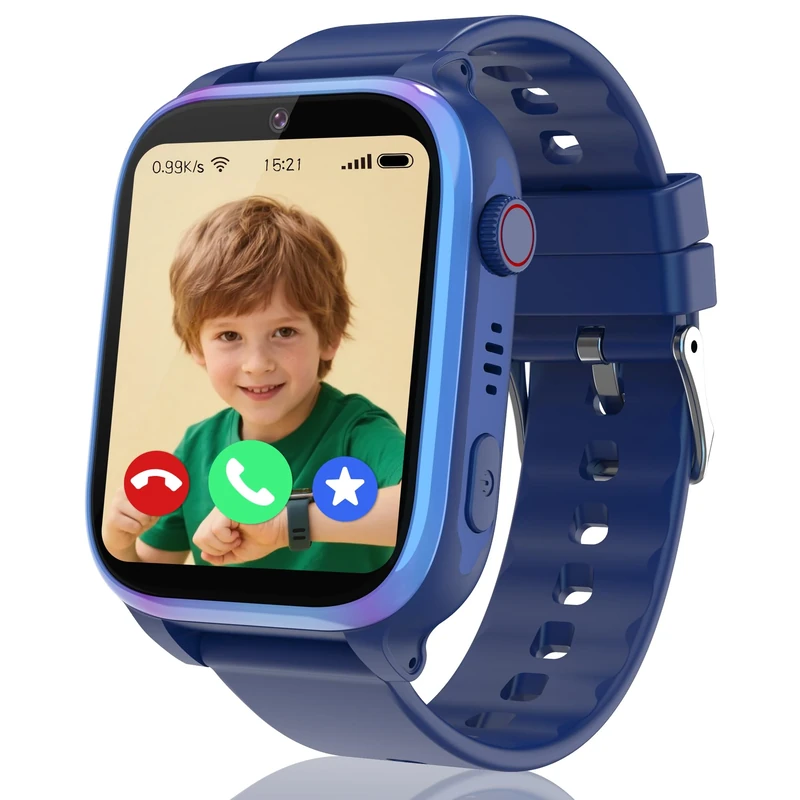 ELEJAFE 4G Kids Smart Watch Boys Girls,Smart Watch for Kids GPS Tracker with Video Call, Phone Call, Voice Chat, SOS Game IP68 Waterproof School Mode Smartwatch Birthday Gifts (Blue-GPS-4G)
