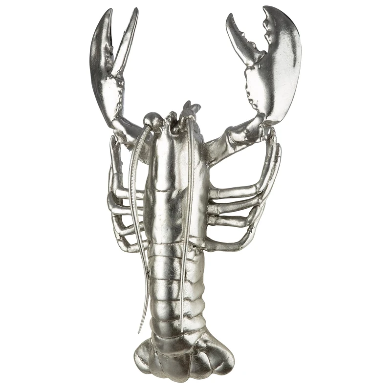 GILDE Lobster Figurine Wall Object Resin Lobster Shape Silver Metallic Look Height 42 cm x Width 25 cm