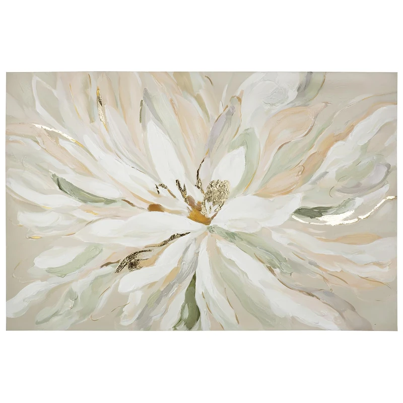 GILDE Golea Picture - Canvas - Floral Motif - Rectangular - Textured - Height 80 cm x Width 120 cm - White - Wall Decoration - Image 1