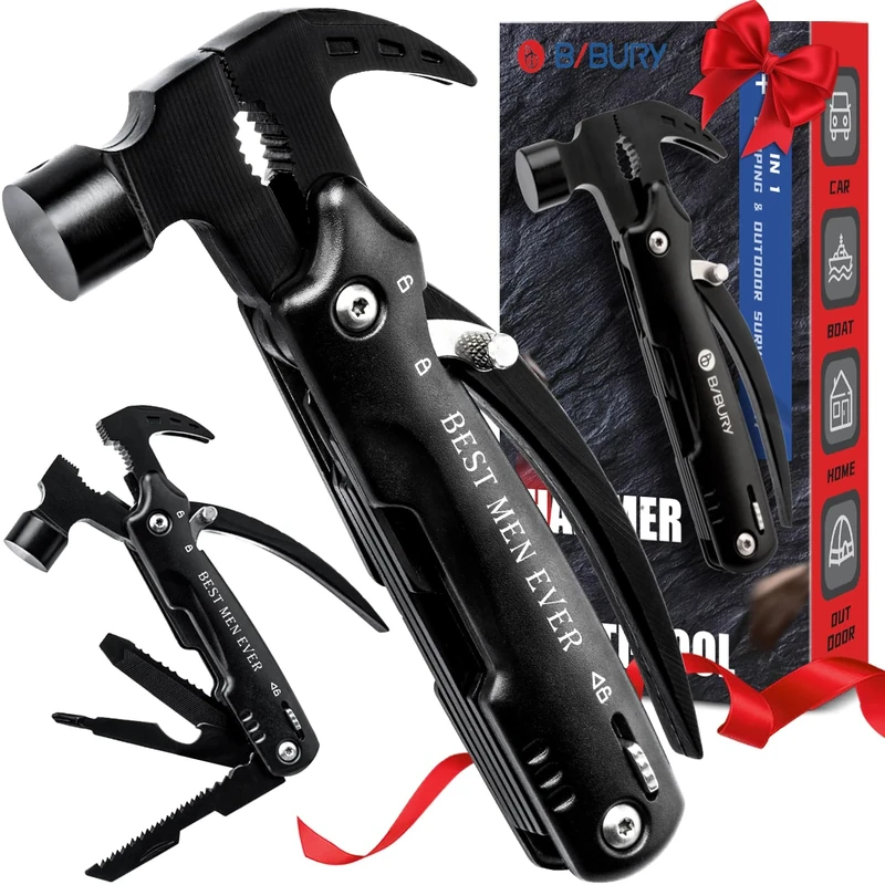 BIBURY Gifts for Men, Multi Tool Gadgets, Unique Birthday Gifts for Men, Mini Hammer Multitools Mens Gift for Dad, Christmas Presents Camping Accessories, Stocking Fillers Mens Gift for Him