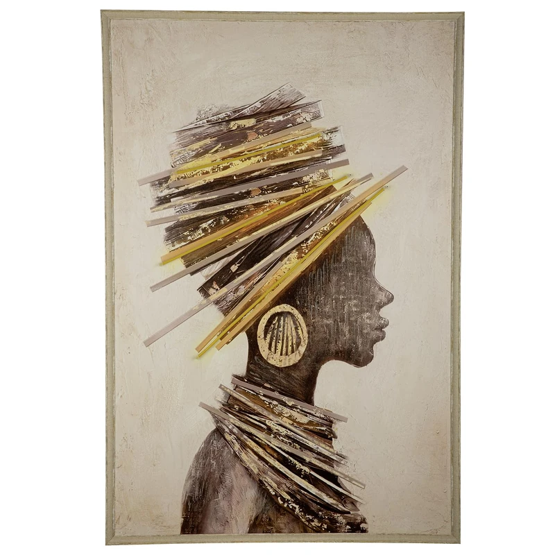 GILDE Milele LED Canvas Picture - Multi-Coloured - Textured - Woman Motif - Rectangular - Height 123 cm x Width 83 cm - Wall Picture