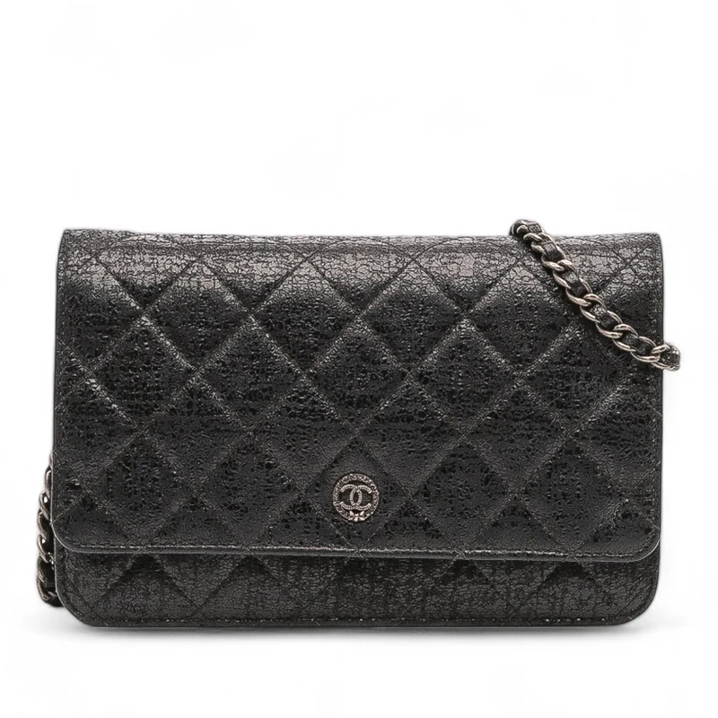 Chanel Pre-Loved CC Quilted Crinkled Patent Wallet On Chain Handbag Crossbody Bag