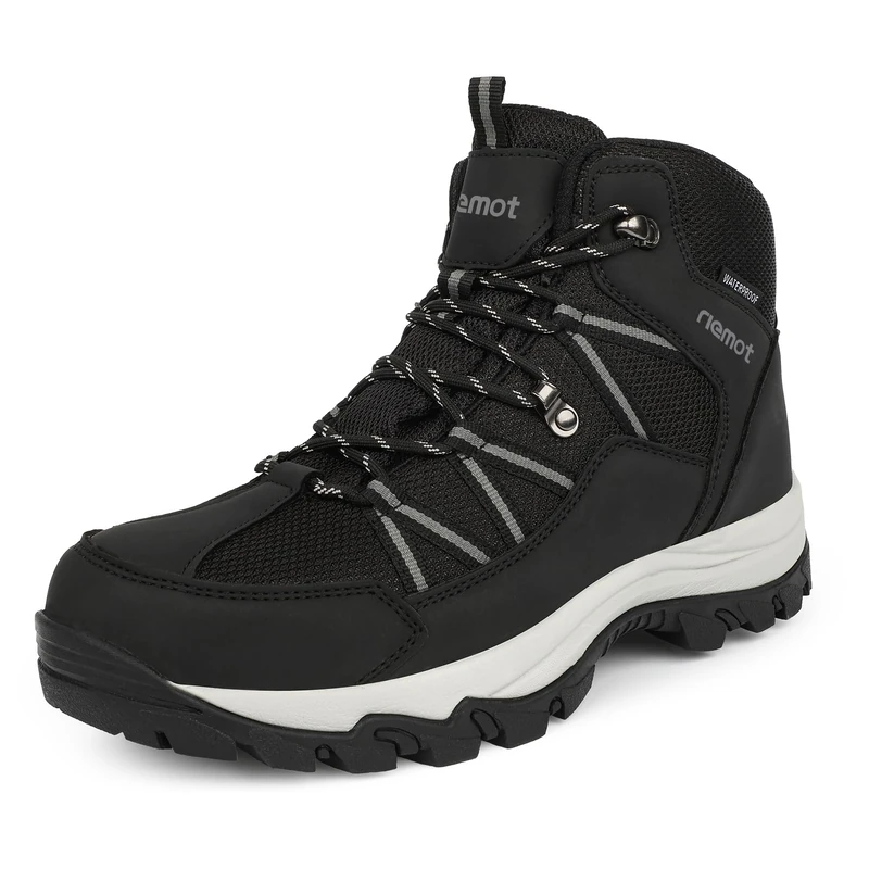 riemot Womens Walking Boots Waterproof Lightweight Breathable Hiking Shoes Ladies Non Slip Ankle Support Cushioned Trekking Footwear for Outdoor Fell Camping Hill Walking Black UK 9