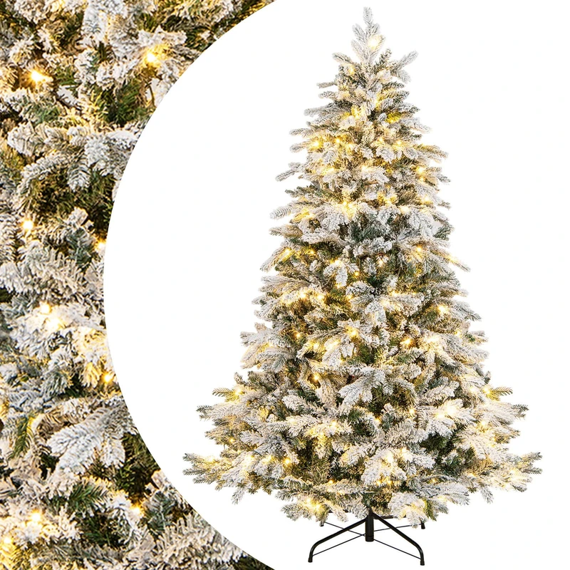 SPOTRAVEL Pre-Lit Artificial Christmas Tree, Snow-Flocked Xmas Tree(175 cm)
