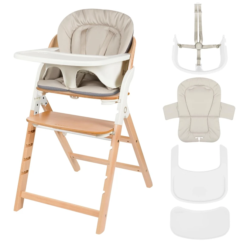 LIONELO Megan Wooden High Chair, Grows with Your Child, from 6 Months up to 110 kg, Adjustable Footrest, 5-Point Harness, Seat Cushion, Easy to Clean