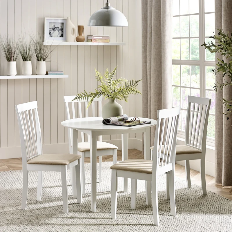 Julian Bowen Orwell White Round Table with 4 Chairs Dining Set