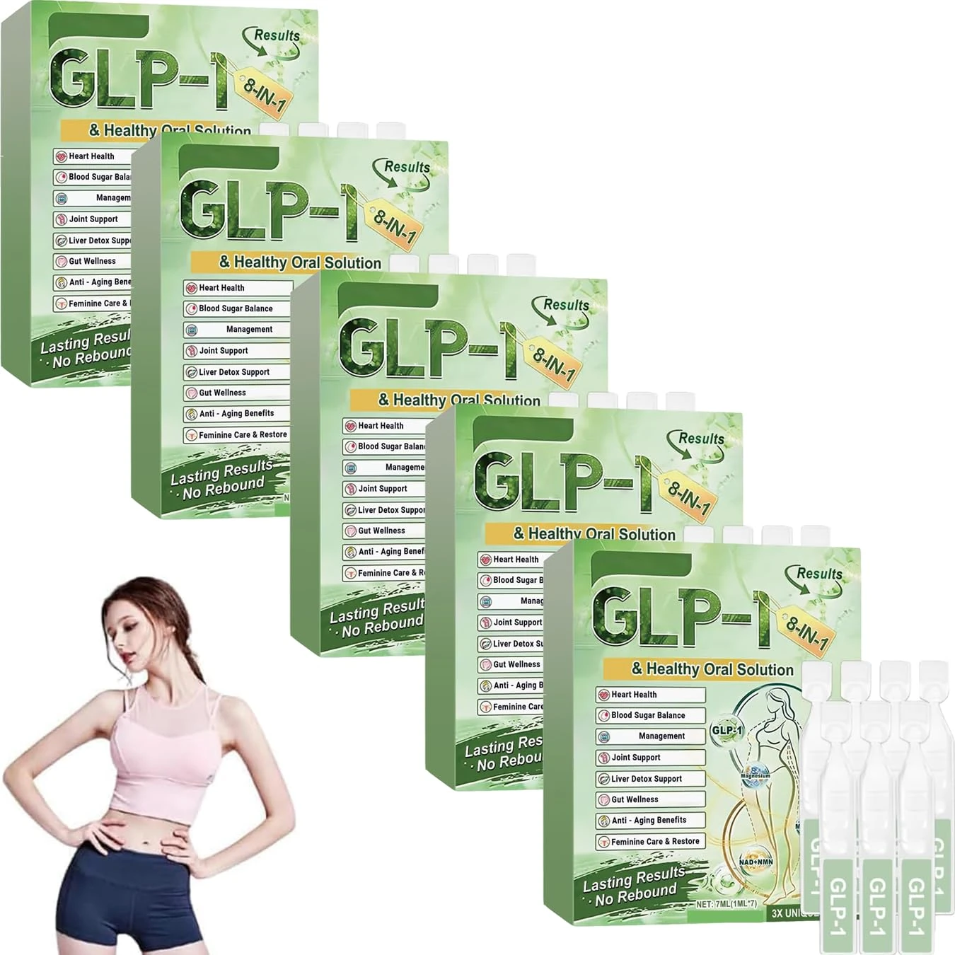 GLP-1 8-in-1 Slim & Healthy Oral Solution,Advanced GLP-1 Oral Liquid,GLP-1 Drops,GLP-1 Oral Solution for Men & Women (5 Box*7Pcs)