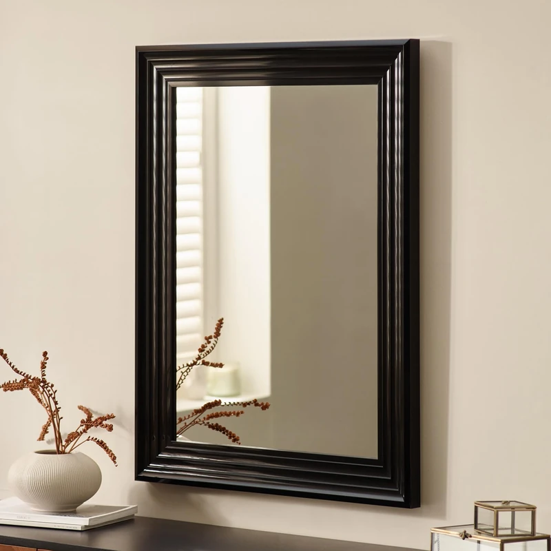 Julian Bowen Tokyo Gloss Black Rectangular Wall Mirror