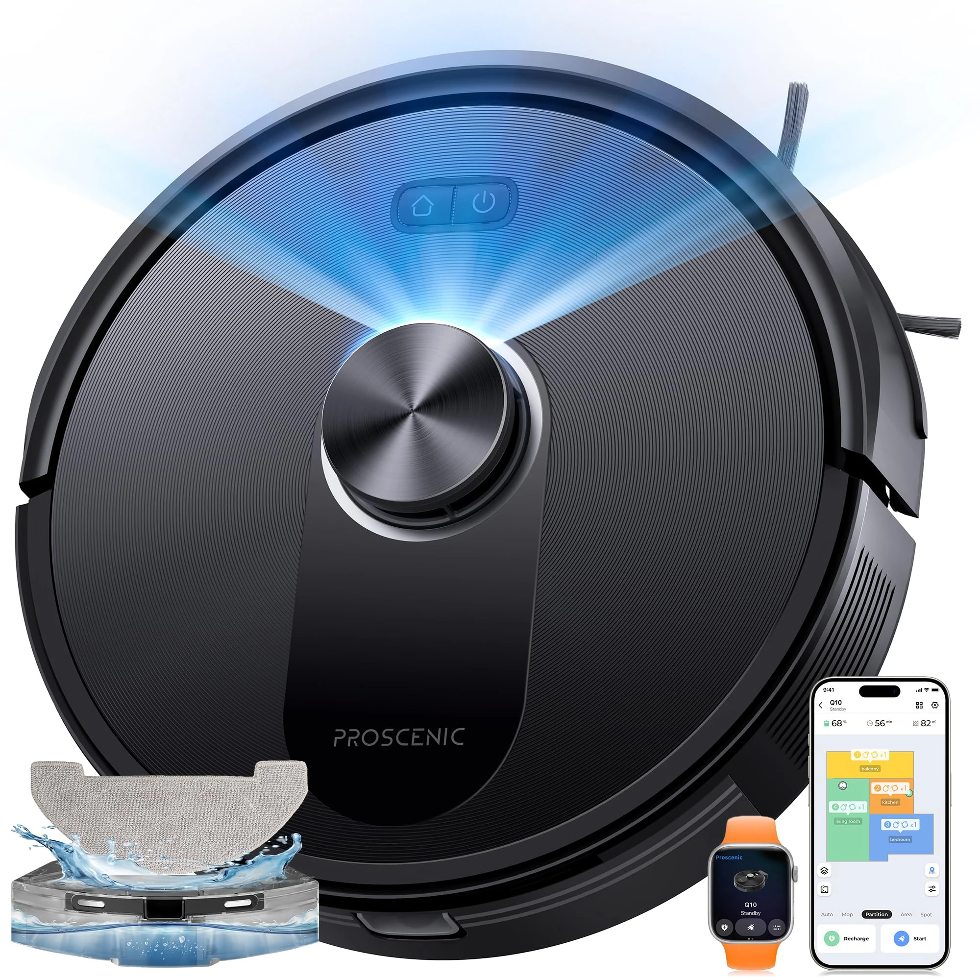 Proscenic Q10 Robot Vacuum Cleaner with Mop, 8000Pa 200Mins Robot Hoover with LiDAR Navigation, Auto Carpet Boost, Self-Charging, WiFi/Alexa/APP Remote Control Robotic Vacuum for Floor Carpet Pet Hair