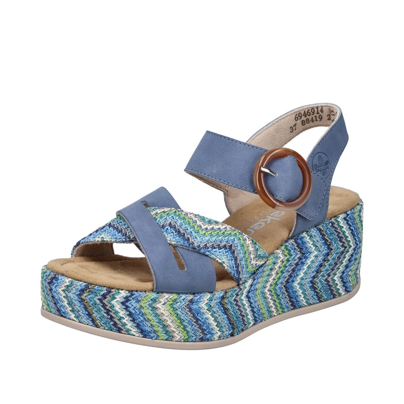 Rieker Women's 69469 Wedge Sandals, Blue, 38 EU
