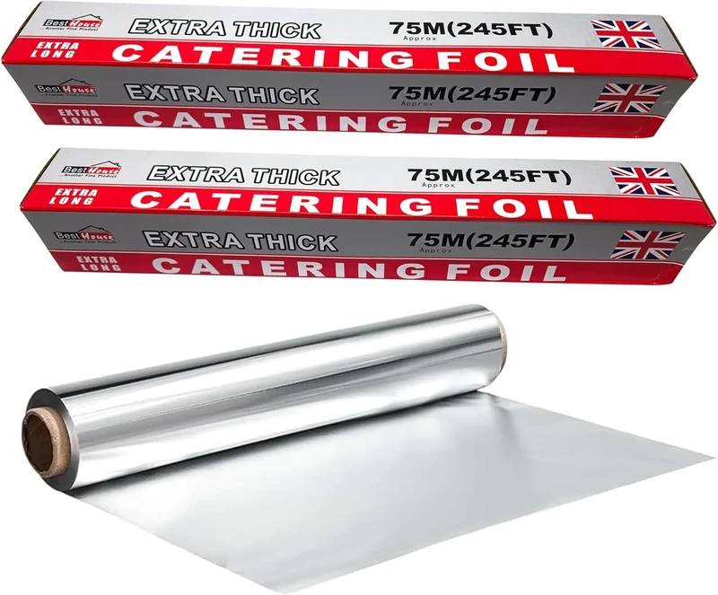 BH | Aluminium Foil Roll | 300mm x 75m | 2 Pcs | Tin Foil for Kitchen, Catering, Cooking, Baking, Grilling, BBQ, Roasting | Keep Food Fresh & Hot for Long Time - by Best House