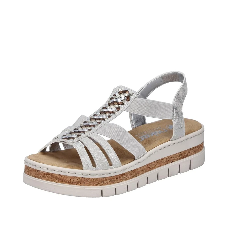 Rieker Women's V4918 Wedge Sandals, Silver/Platinum, 36 EU