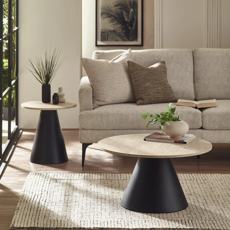 Julian Bowen Elgon Travertine Effect Coffee and Lamp Table Set