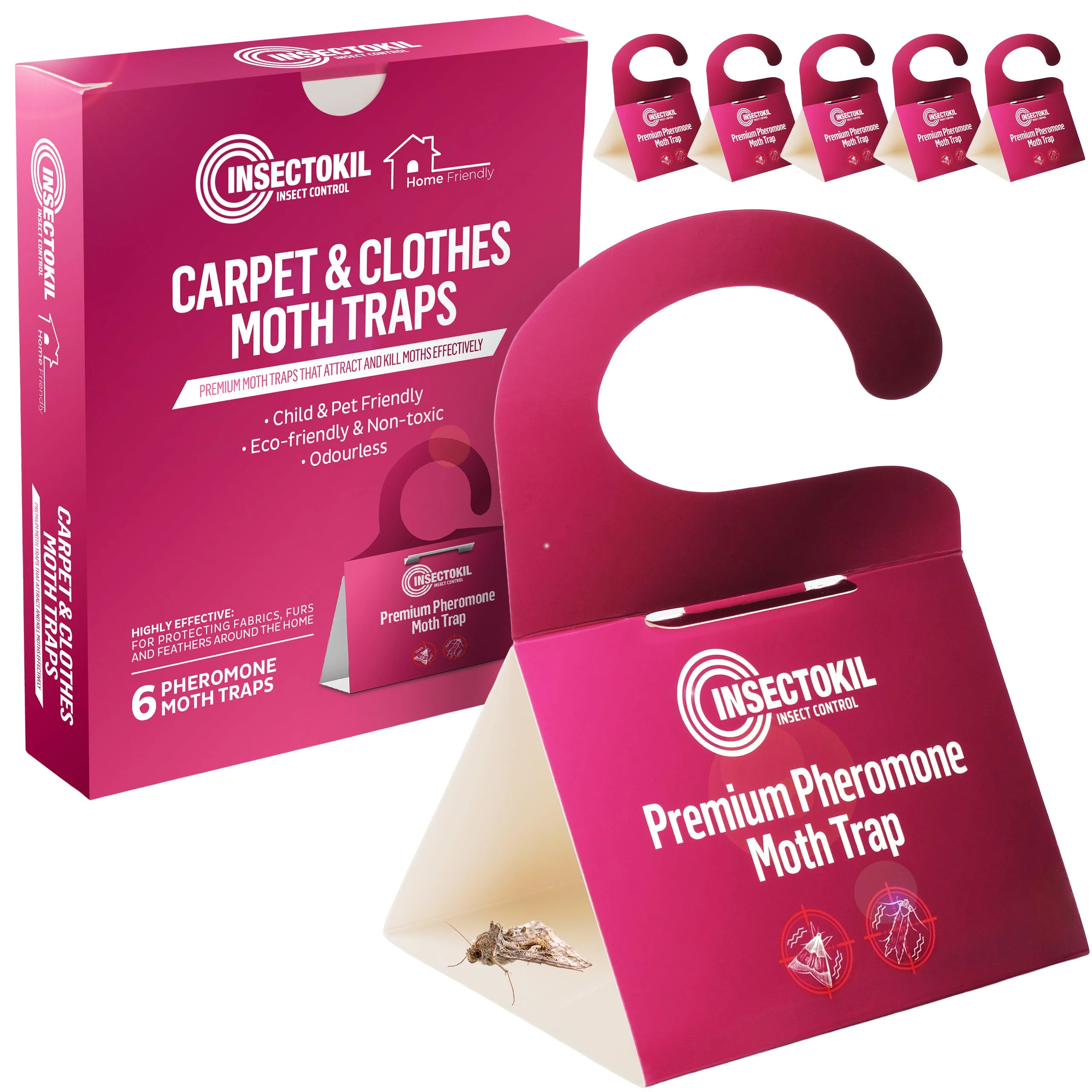 Premium Clothes Moth Traps – Pack of 6, Non-Toxic Odourless Pheromone Moth Traps for Wardrobe, Drawers, Carpets & Storage | Home Friendly Sticky Glue Board Pheromone Killer