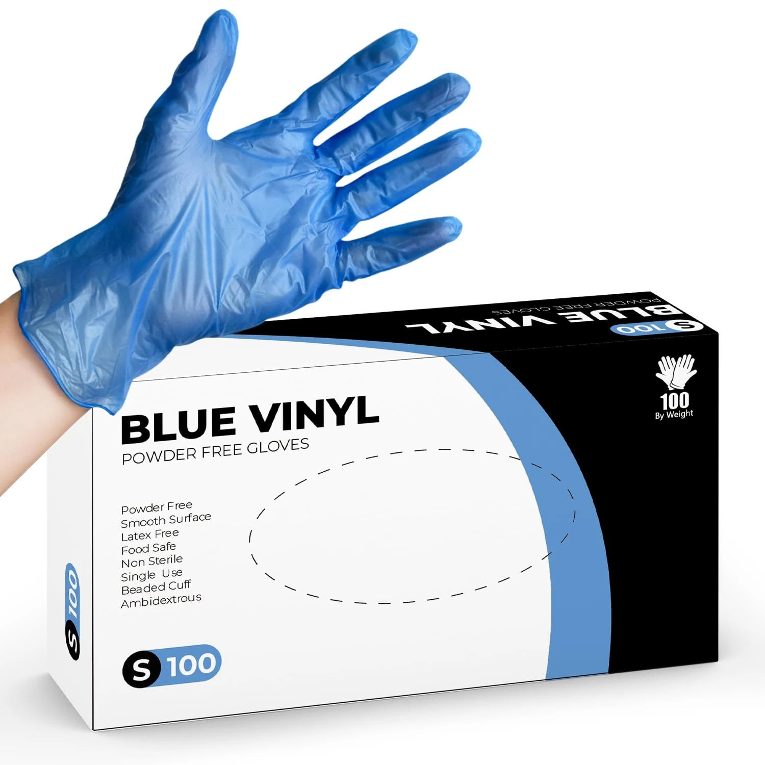 PANKTI Blue Disposable Gloves - 100 Pack, Latex Free & Powder-Free Vinyl Gloves, Strong and Puncture-Resistant, Comfortable Fit Use For – Cleaning, Hairdressing & Multi-Purpose Use (S, 100, count)