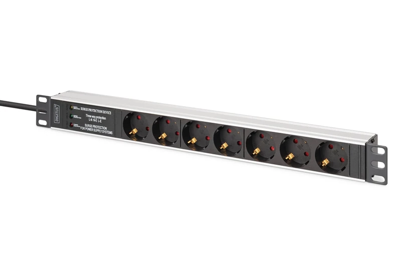 DIGITUS DN-95441 – 19" power strip – 7 connections – 1HE – With circuit breaker and surge protection – 230VAC 50/60Hz 16A 3600W – For 19 inch network and server cabinets