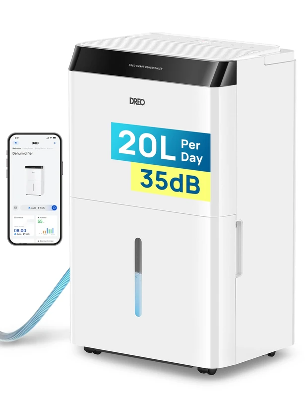 Dreo 20L/day Smart Dehumidifier Low Energy, 35dB Quiet, Laundry Dry, Whole House, Humidity Sensor & Display, Large Room Auto, 3 Speed, Humidity Control, Good Housekeeping Institute Approved 2026
