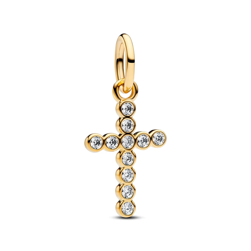 PANDORA Moments 764063C01 Sterling Silver Cross Pendant with 14K Gold Plated Alloy and Cubic Zirconia, Compatible with Me and Moments - Image 1
