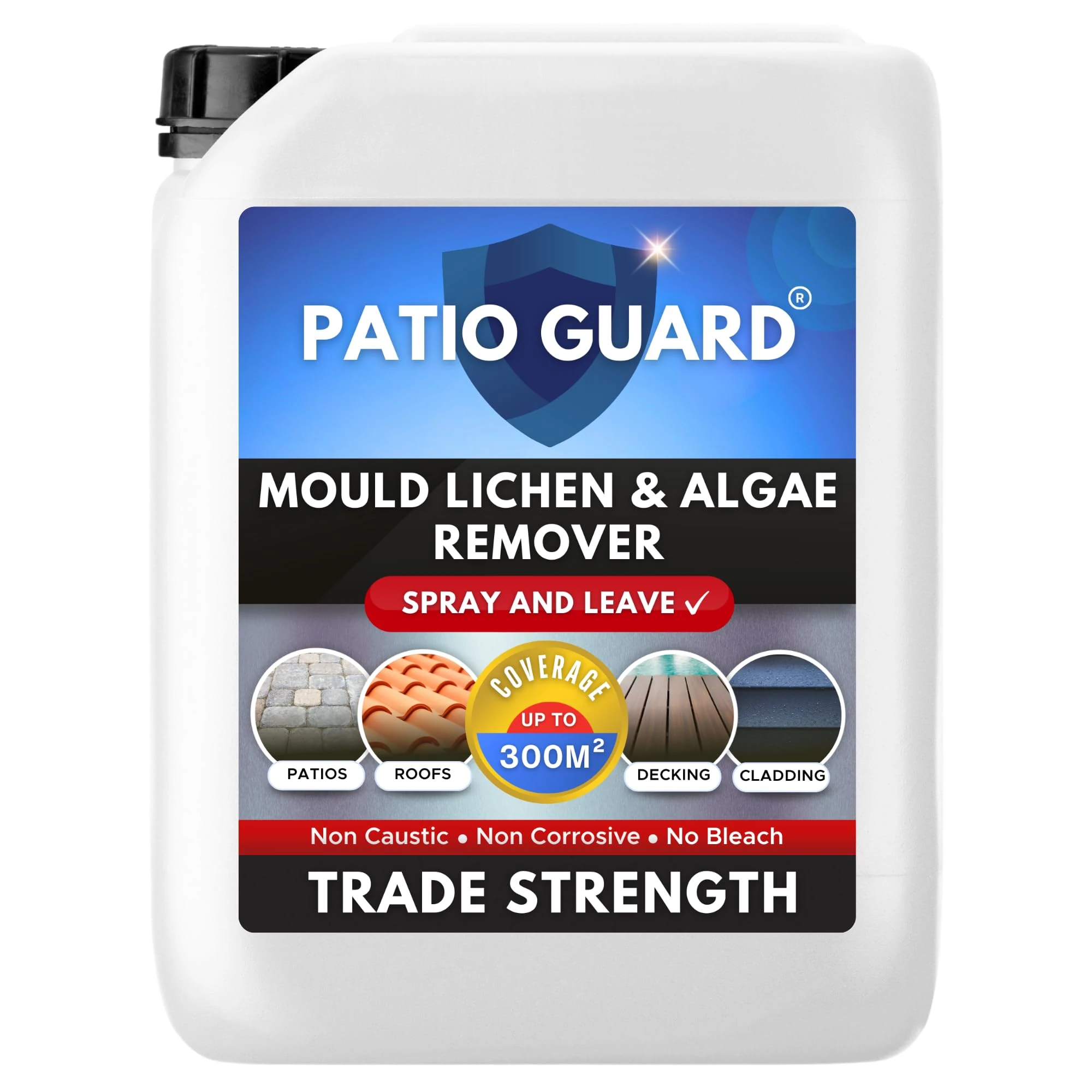 PATIO GUARD PATIO CLEANER MOULD ALGAE AND LICHEN REMOVER - Professional Trade Strength Patio Cleaner - No Scrubbing Required (5L Concentrate)