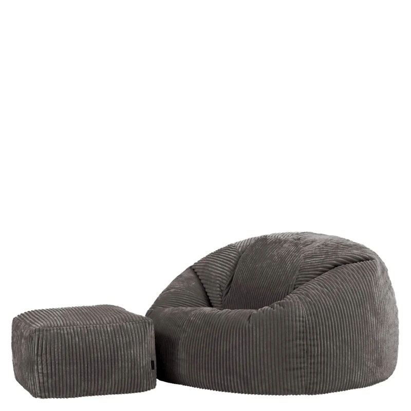 icon Kingston Cord Large Bean Bag and Footstool, Charcoal Grey, XXL Adult Bean Bag Chair with Filling Included, Comfy Chair, Pouffe Footstool, Living Room Furniture, Bedroom Furniture