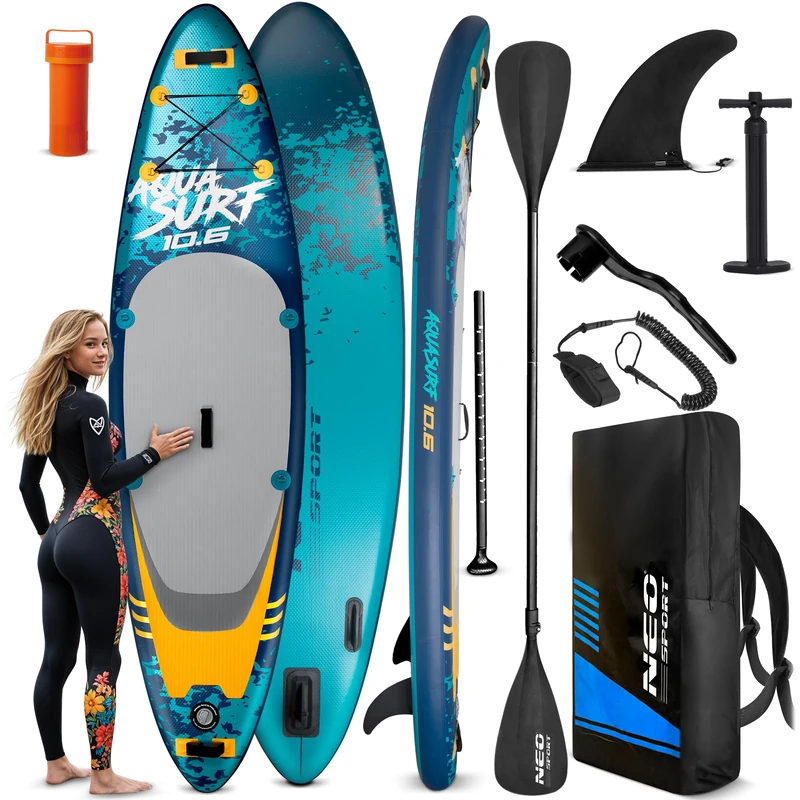 Neo-Sport Stand Up Paddle Board - SUP Inflatable Set - 320 cm - With Accessories Hand Pump Paddle Leash Backpack - Aquasurf 10.6