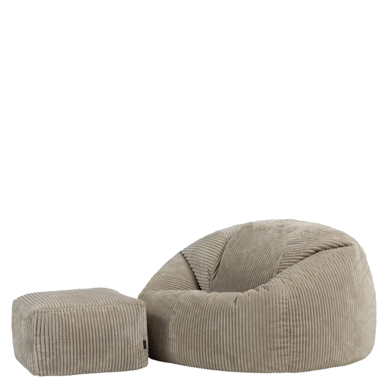 icon Kingston Cord Large Bean Bag and Footstool, Beige, XXL Adult Bean Bag Chair with Filling Included, Comfy Chair, Pouffe Footstool, Living Room Furniture, Bedroom Furniture