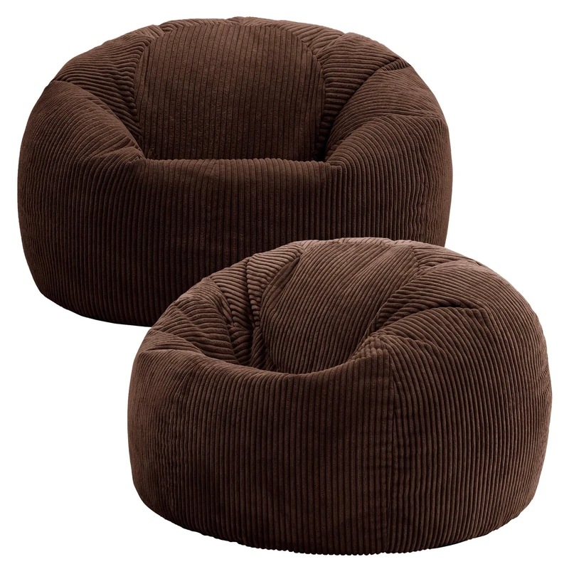 icon Kingston Cord Bean Bag, Brown, Set of 2, Large Adult Bean Bag Chair with Filling Included, Comfy Chair, Pouffe Footstool, Living Room Furniture, Bedroom Furniture