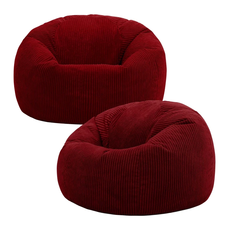 icon Kingston Cord Bean Bag, Burgundy, Set of 2, Large Adult Bean Bag Chair with Filling Included, Comfy Chair, Pouffe Footstool, Living Room Furniture, Bedroom Furniture