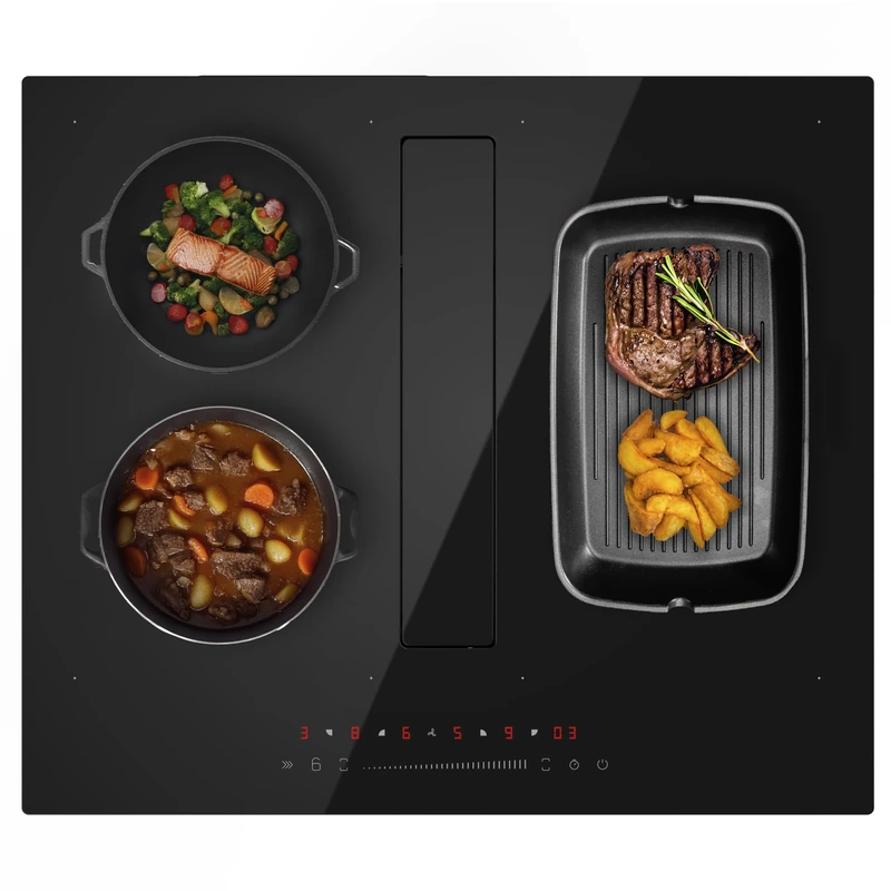 Cecotec Bolero Squad IH 4200 FullFlex Induction Hob with Extractor Hood, 7200 W, 60 cm, 531.1 m³/h, Class A, 2 FullFlex, 9 Levels + Booster, Touch Slider, Automatic Control for Clean Indoor Air